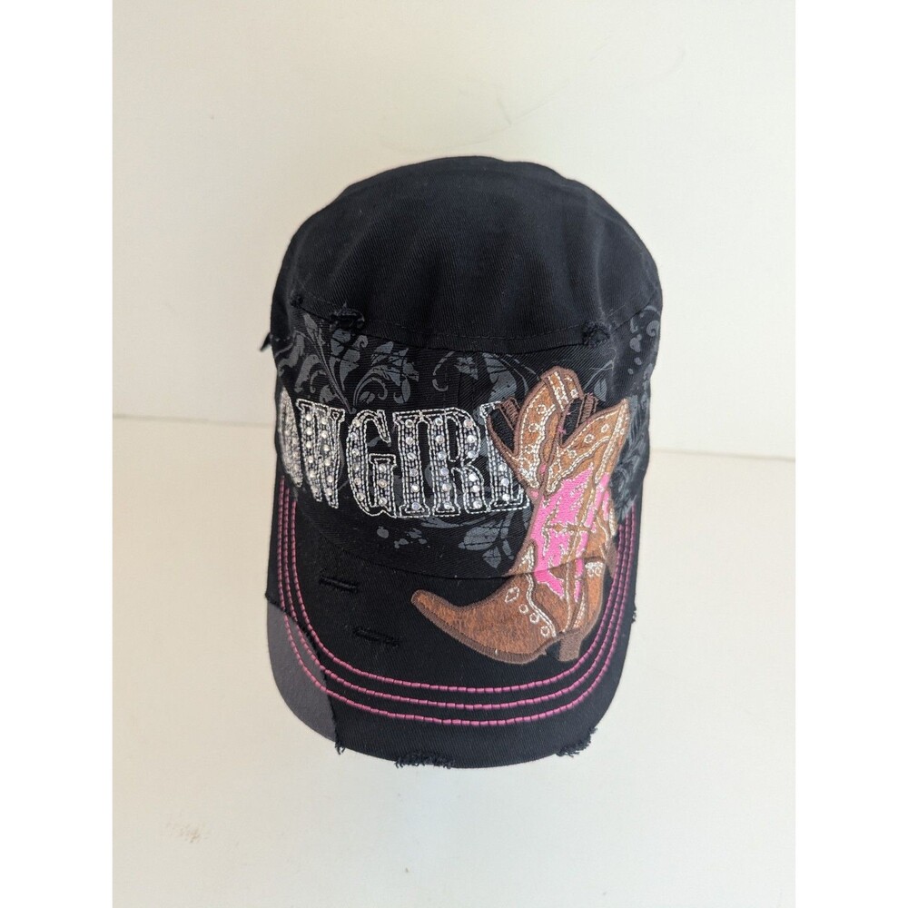 Leader L.O.G.A  Cadet Hat Army Cap Distressed Cow Girl Rhinestone